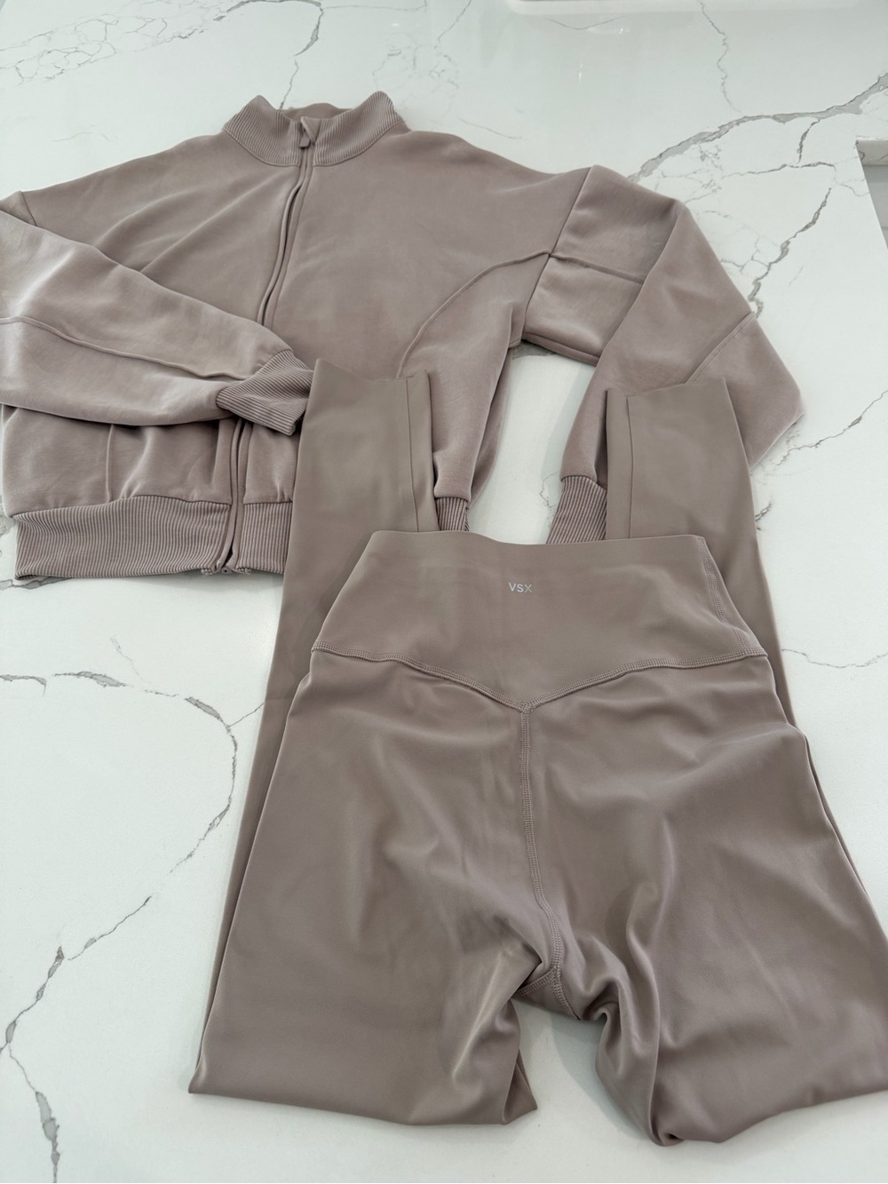 NWOT Victoria’s Secret VSX High-Waist Taupe Leggings & Zip Jacket Set M/XS